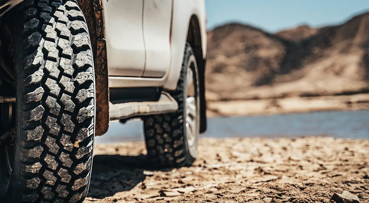 Close up Wheels 4×4 Self-Drive Rental Car in Namibia Close up Wheels 4x4 Self-Drive Rental Car in Namibia