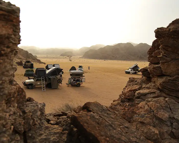 Group of Guided 4×4 safari vehicles in Damaraland, Namibia Group of Guided 4x4 safari vehicles in Damaraland, Namibia